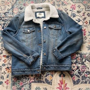 Destressed dark wash jean jacket